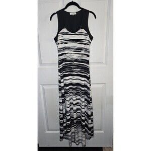 Calvin Klein Women's Hi-Low Dress Size XS Black White Variegated Maxi Sleeveless
